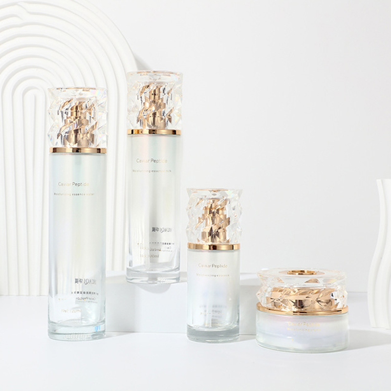 Bộ bao bì mỹ phẩm gradient màu in lọ kem mặt rỗng Chai chăm sóc da thủy tinh có bơm