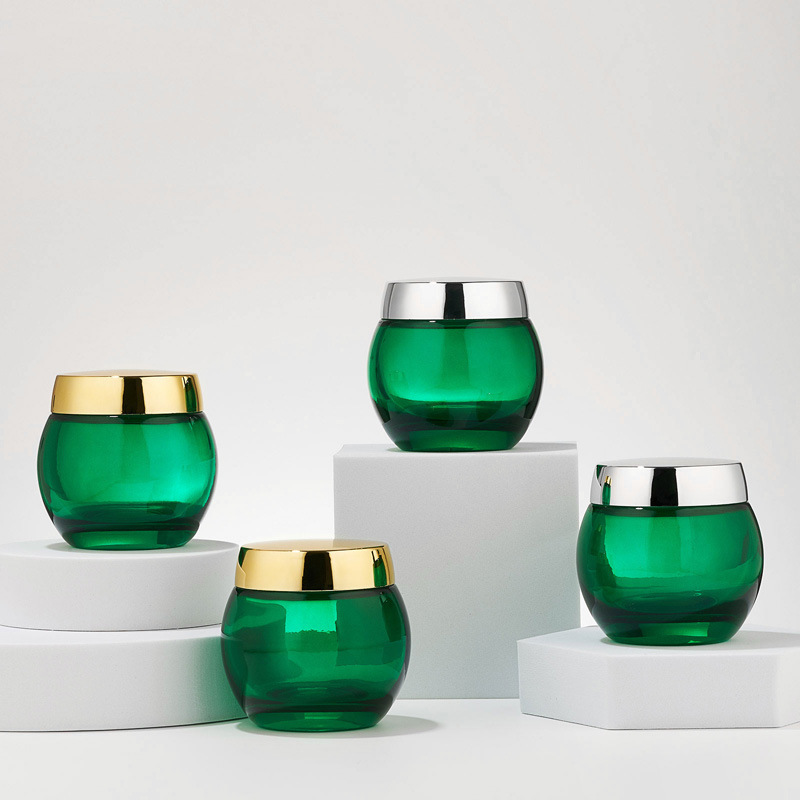 Lọ mỹ phẩm thủy tinh trong suốt màu xanh lá cây lọ sữa dưỡng thể rỗng