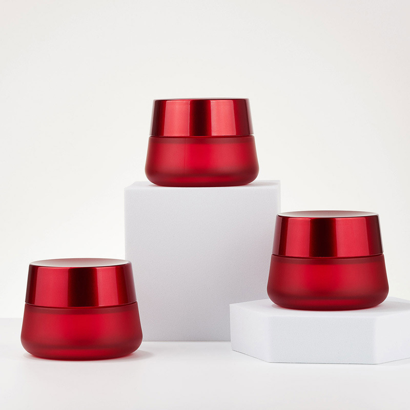 Mỹ phẩm tròn lọ kem đỏ lọ thủy tinh rỗng