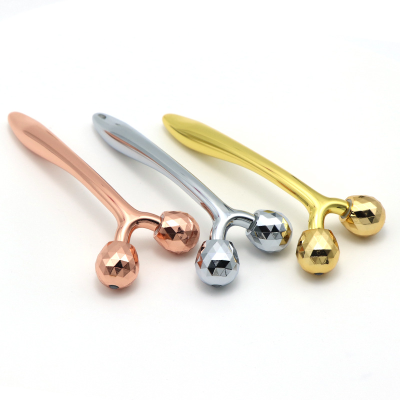 Hình Chữ Y 3D Massage Thanh Làm Đẹp Cầm Tay Nâng Da Mặt Chống Lão Hóa Chăm Sóc Da Vàng 24K Mặt Kim Loại Con Lăn