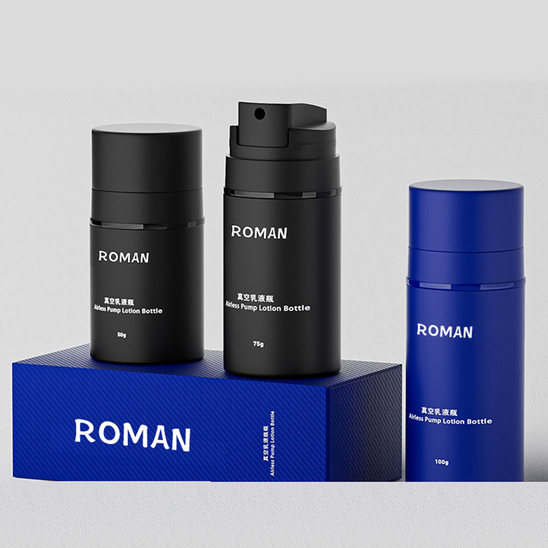 Chai kem dưỡng da màu đen mờ 15ml 30ml 50ml 100ml 120ml 150ml Bơm tinh chất chăm sóc da Chai không có không khí cho bao bì mỹ phẩm