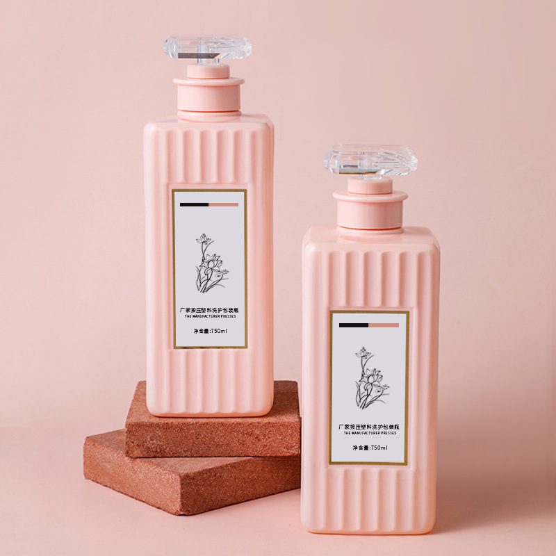 Chai bơm kem dưỡng da thú cưng bằng nhựa vuông 500ml 750ml có bề mặt hình sọc để đựng dầu gội và dầu xả Hộp đựng mỹ phẩm