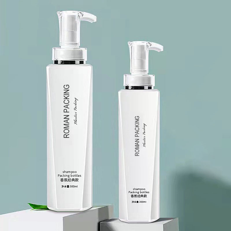 Luxury White 300ml 500ml Lotion dài và mỏng Chai dầu gội Sữa tắm Sữa tắm Bao bì có bơm vàng