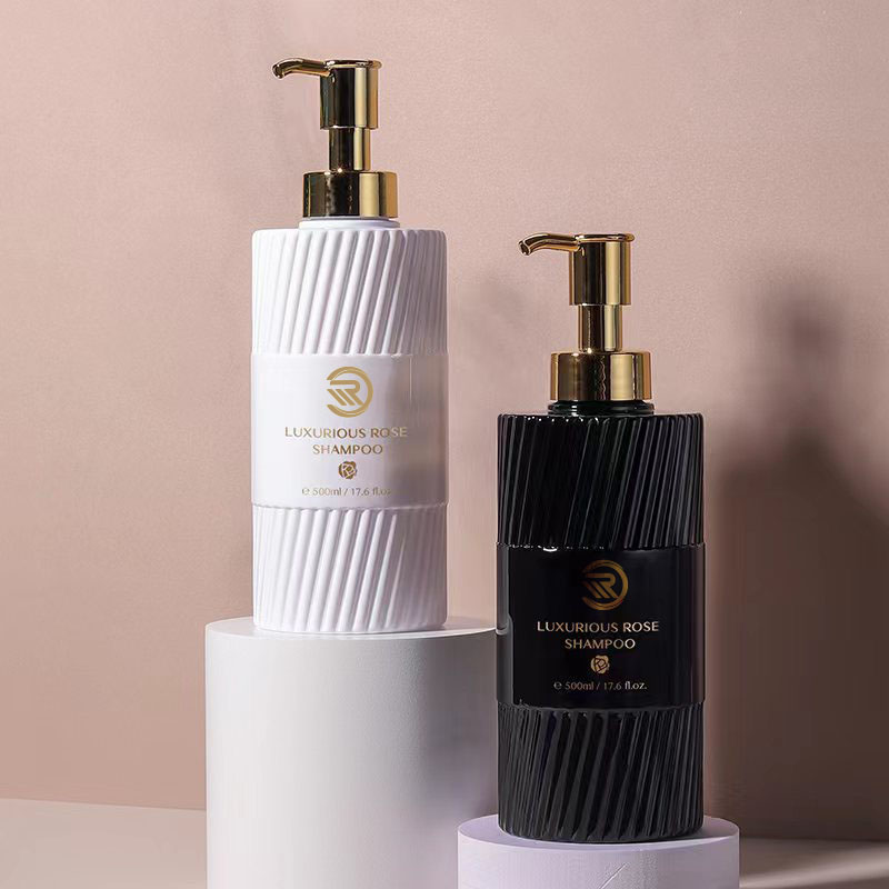 Thân Thiện Với Môi Trường 500Ml Dẹt Vai Dầu Gội Sữa Tắm Chai Trắng Sọc Đen Ép Bơm Nhựa Nhũ Bao Bì Cho Kem Dưỡng Da sử Dụng