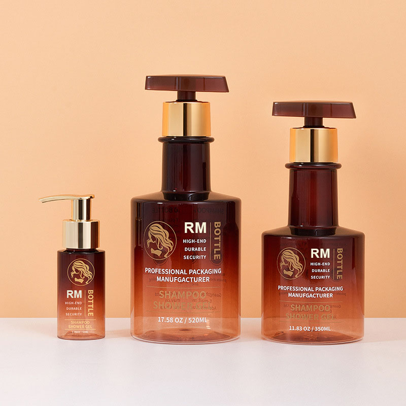 Mẫu miễn phí Hổ phách Đen Vàng Chai dầu gội cổ dài Chai rửa tay rỗng Chai nhựa dưỡng thể bơm Chai 300ml 500ml