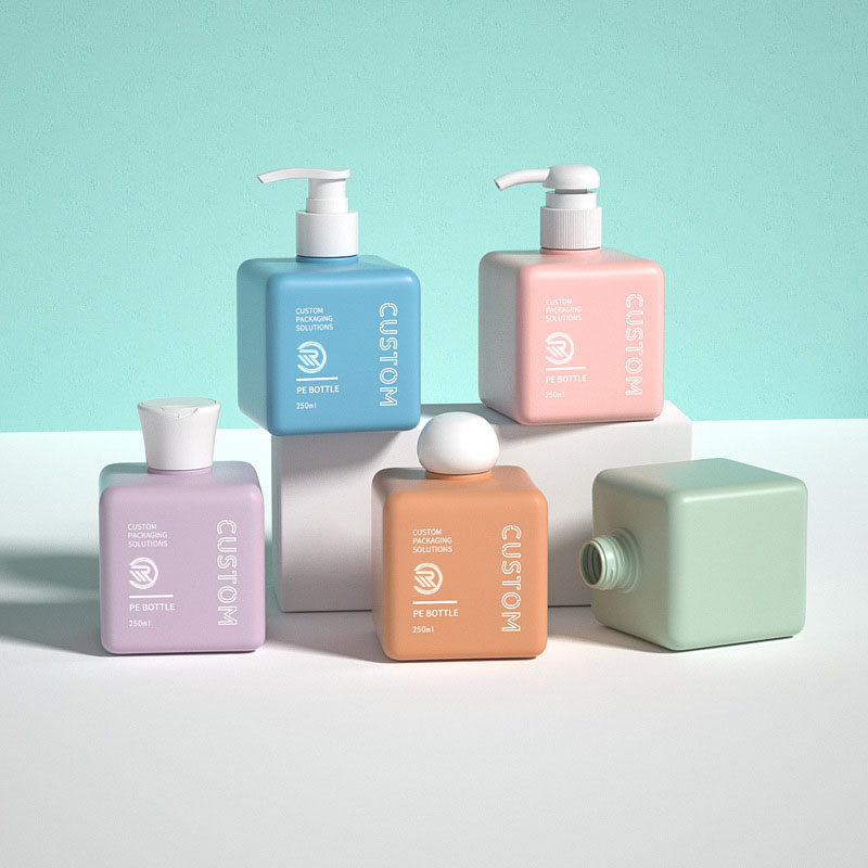 Dầu gội chăm sóc da vuông bằng nhựa PET tái chế phổ biến Chai dầu bơ cơ thể 150ml 200ml Kích cỡ 250ml có in ấn màn hình